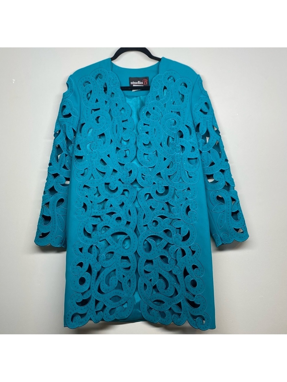Studio B Women's Cutout Detail Formal Jacket Size 12 Teal Blue Green